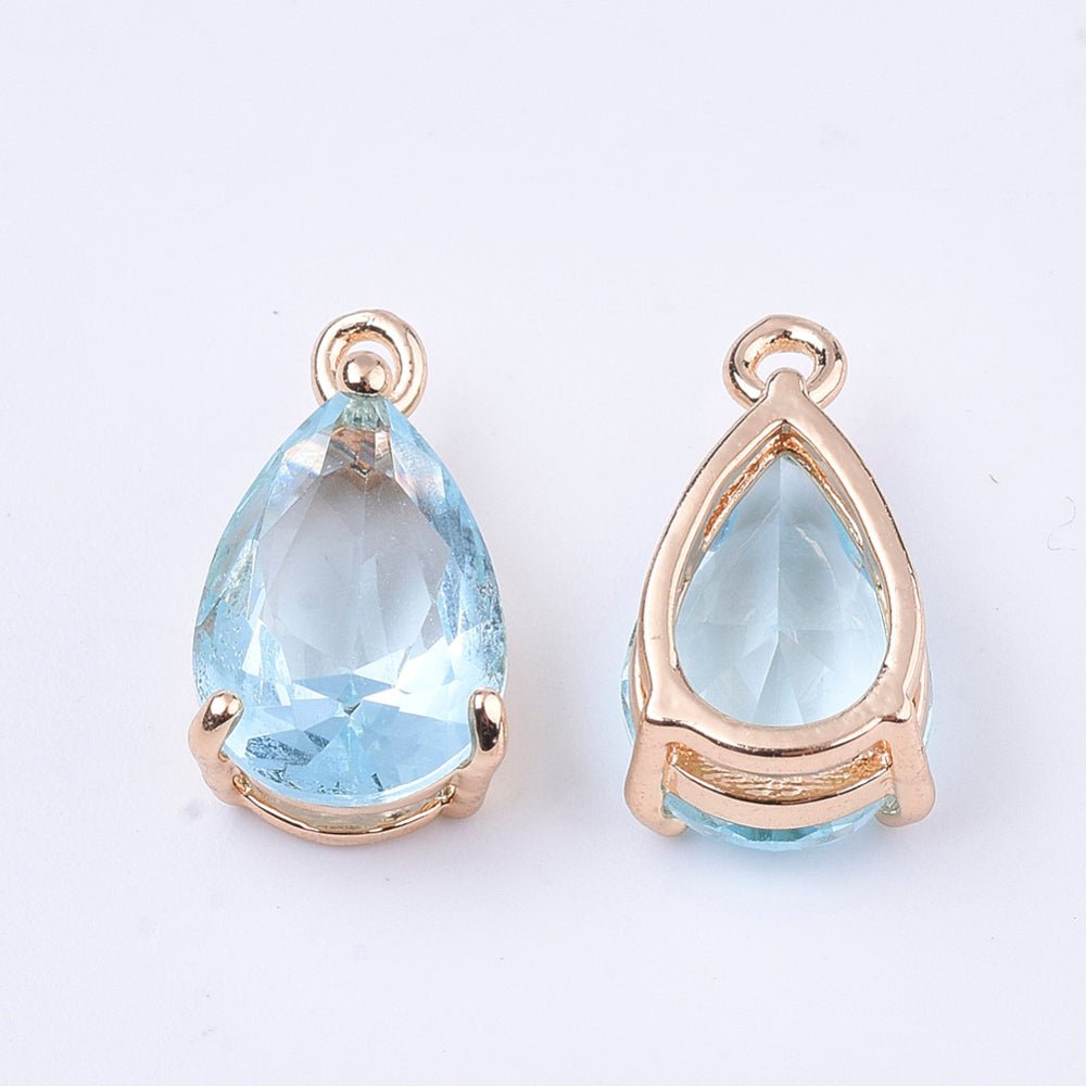 Facettiertes Glas Anhänger – Tropfen Blau (15mm) 2 Stk. - Uniq Perler -