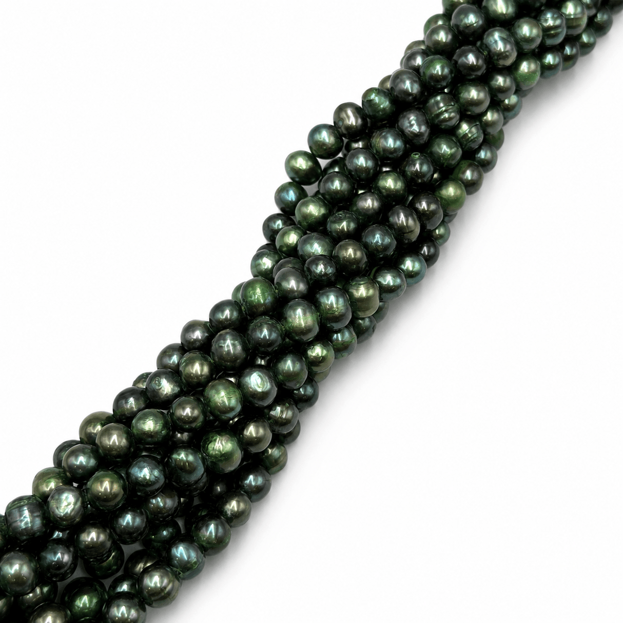 Farvede Ferskvandsperler - Grøn Peacock (5-6mm) - Uniq Perler - 765333