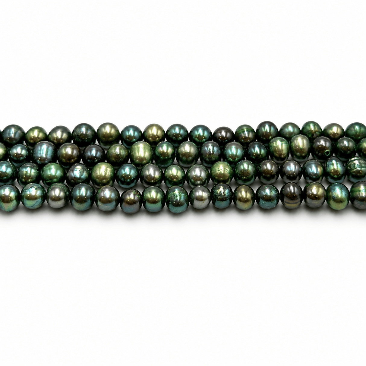Farvede Ferskvandsperler - Grøn Peacock (5-6mm) - Uniq Perler - 765333