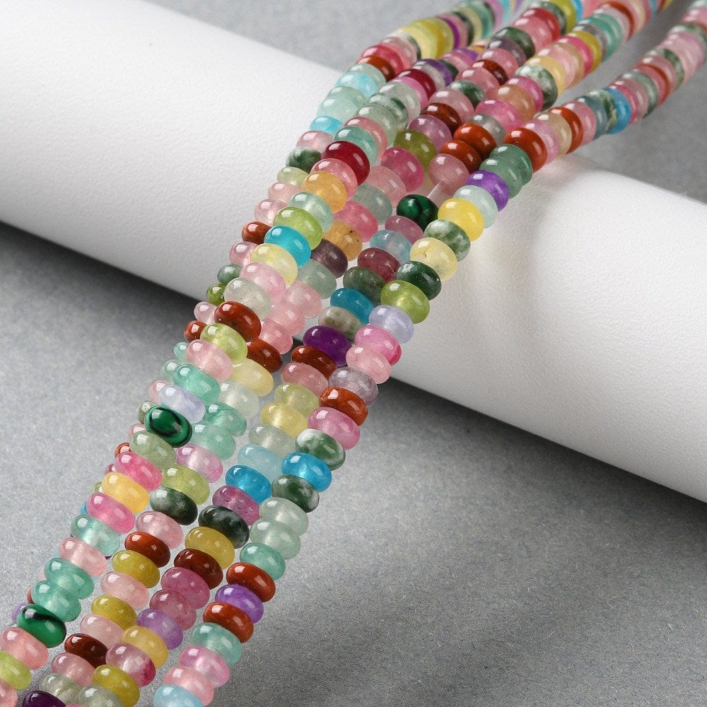 Farvemix Rondel Perler, Jade, Jaspis & Syntetisk Malakit, (4 - 4,5x2,5mm) - Uniq Perler - 831840