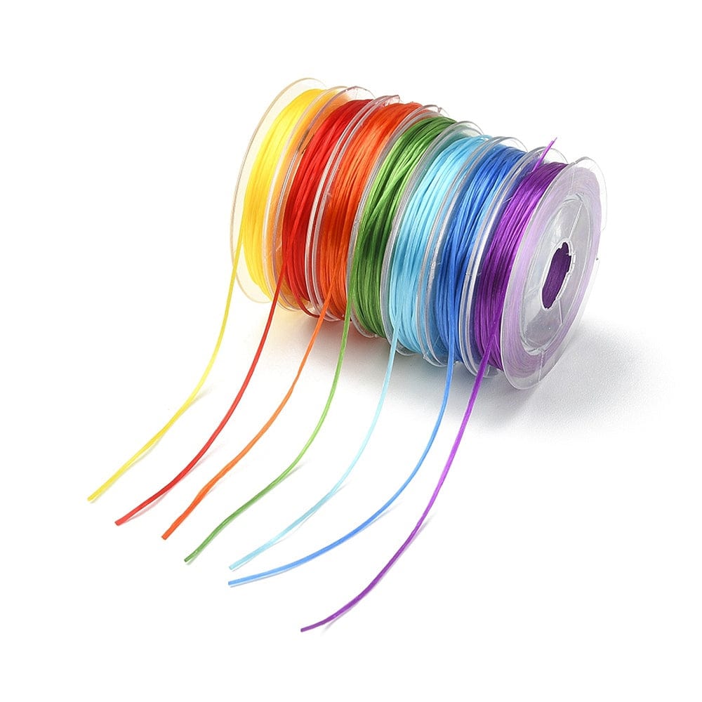 Farvet Flad Elastiksnor – 0,5mm, 7 Ruller (70m) - Uniq Perler - 113169