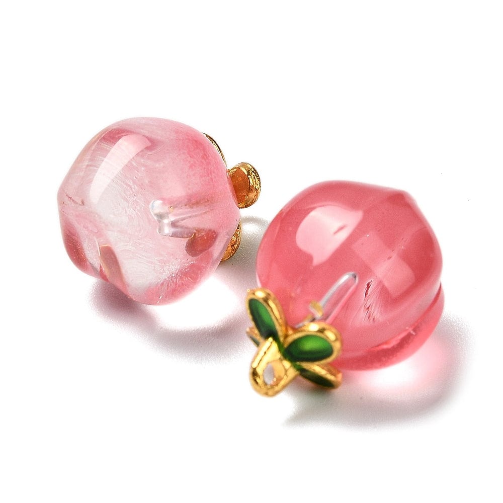 Fersken Glasvedhæng – To - Farvet (17mm, 2 stk.) - Uniq Perler - 115666