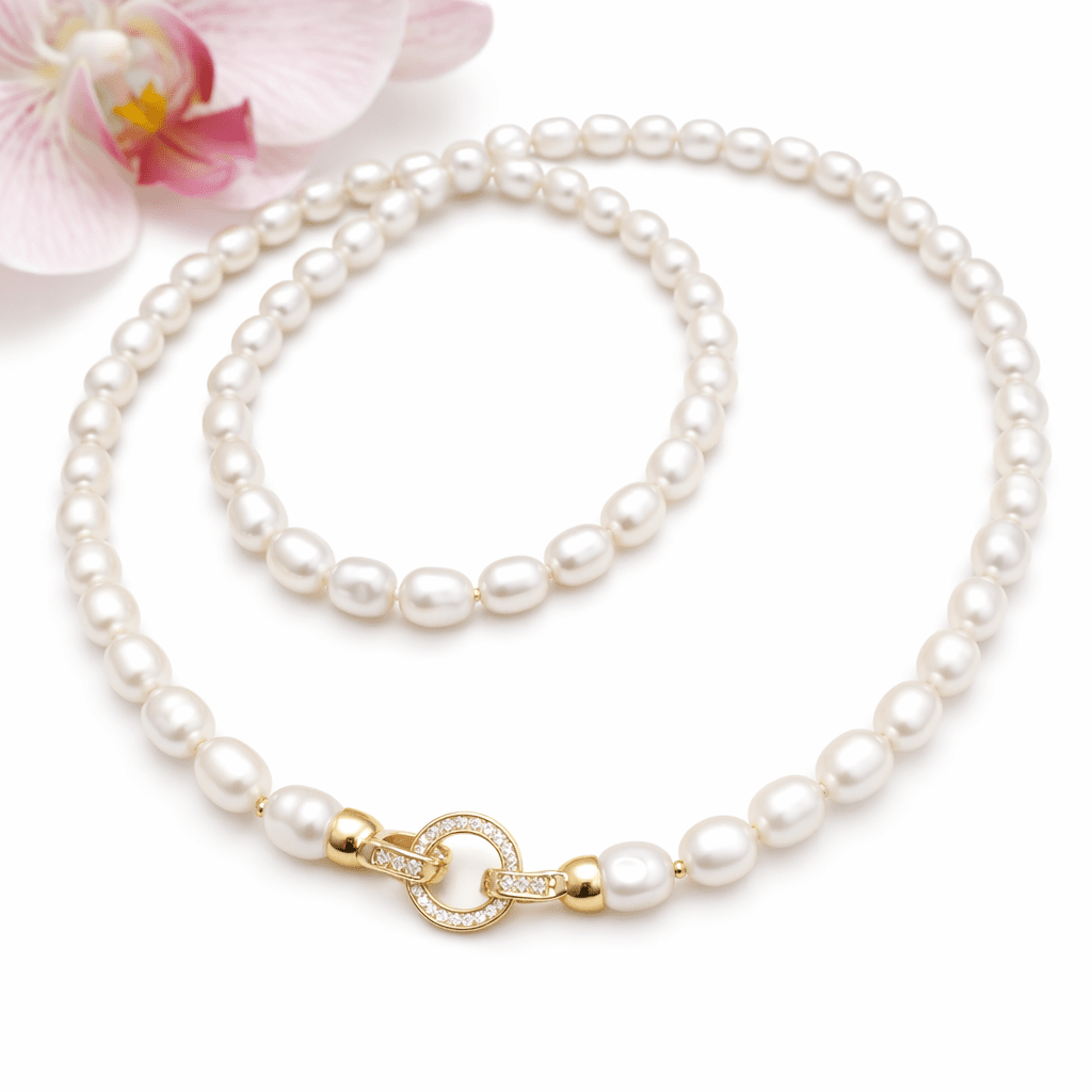 Ferskvandsperle Halskæde Med Forgyldt Lås - Premium, (56cm) - Uniq Perler - 85678