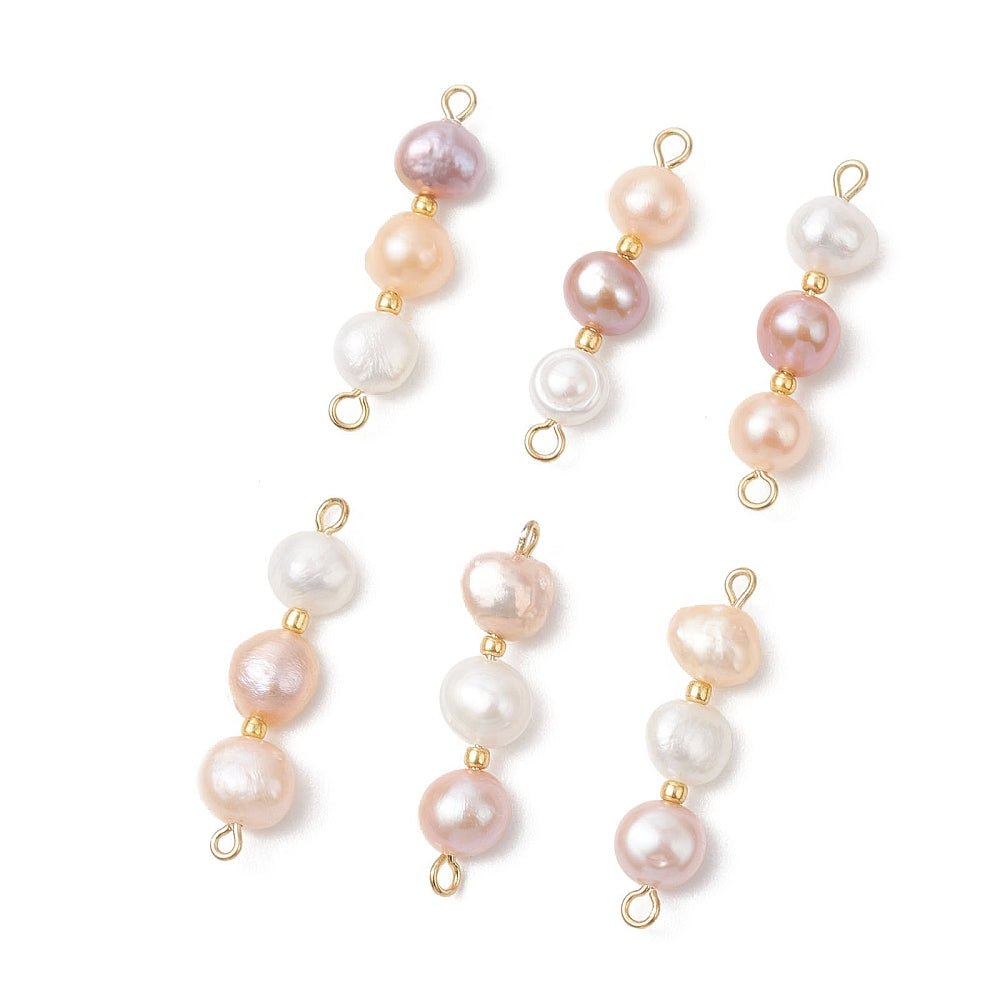 Süßwasserperle Mittelglied in Beige/Weiß Mix mit Doppeltem Auge (30,5mm) - Uniq Perler -