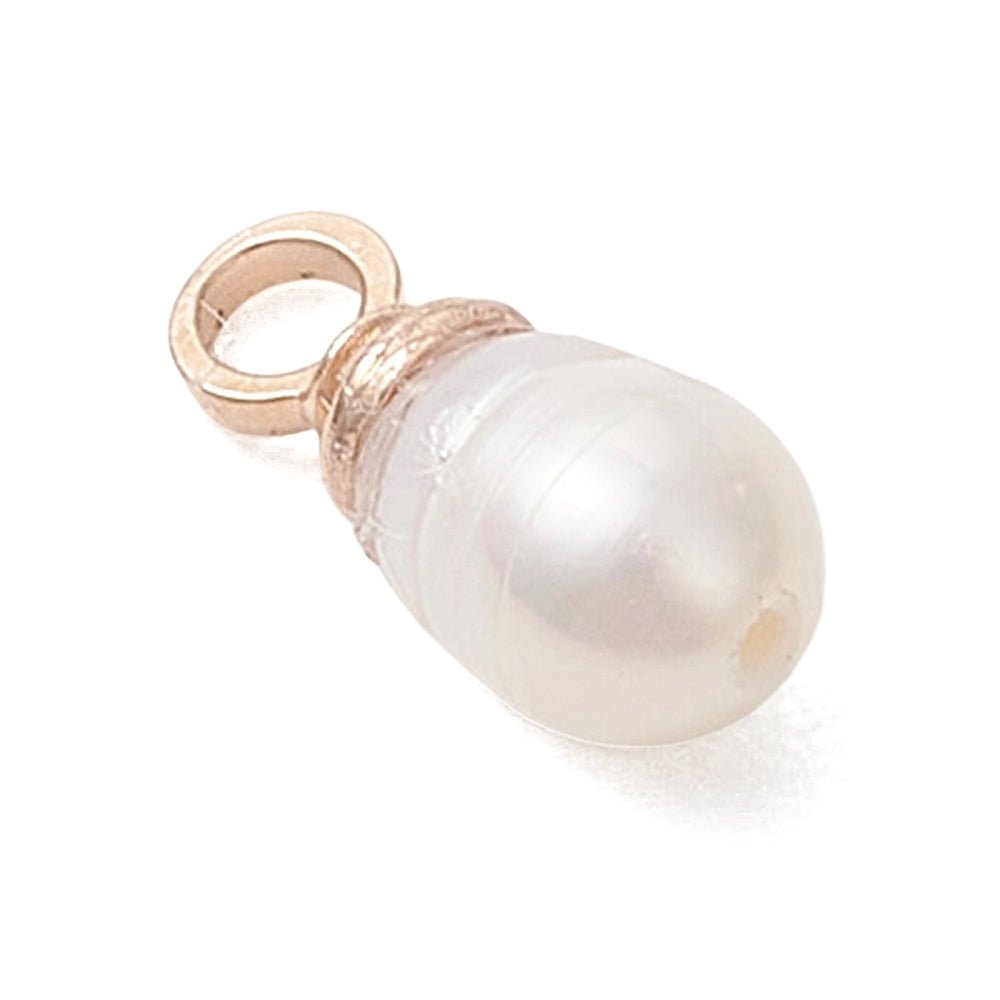 Süßwasserperle Anhänger – Reisschale mit Vergoldet Cremeweißer Aufhänger (2 Stk) - Uniq Perler -