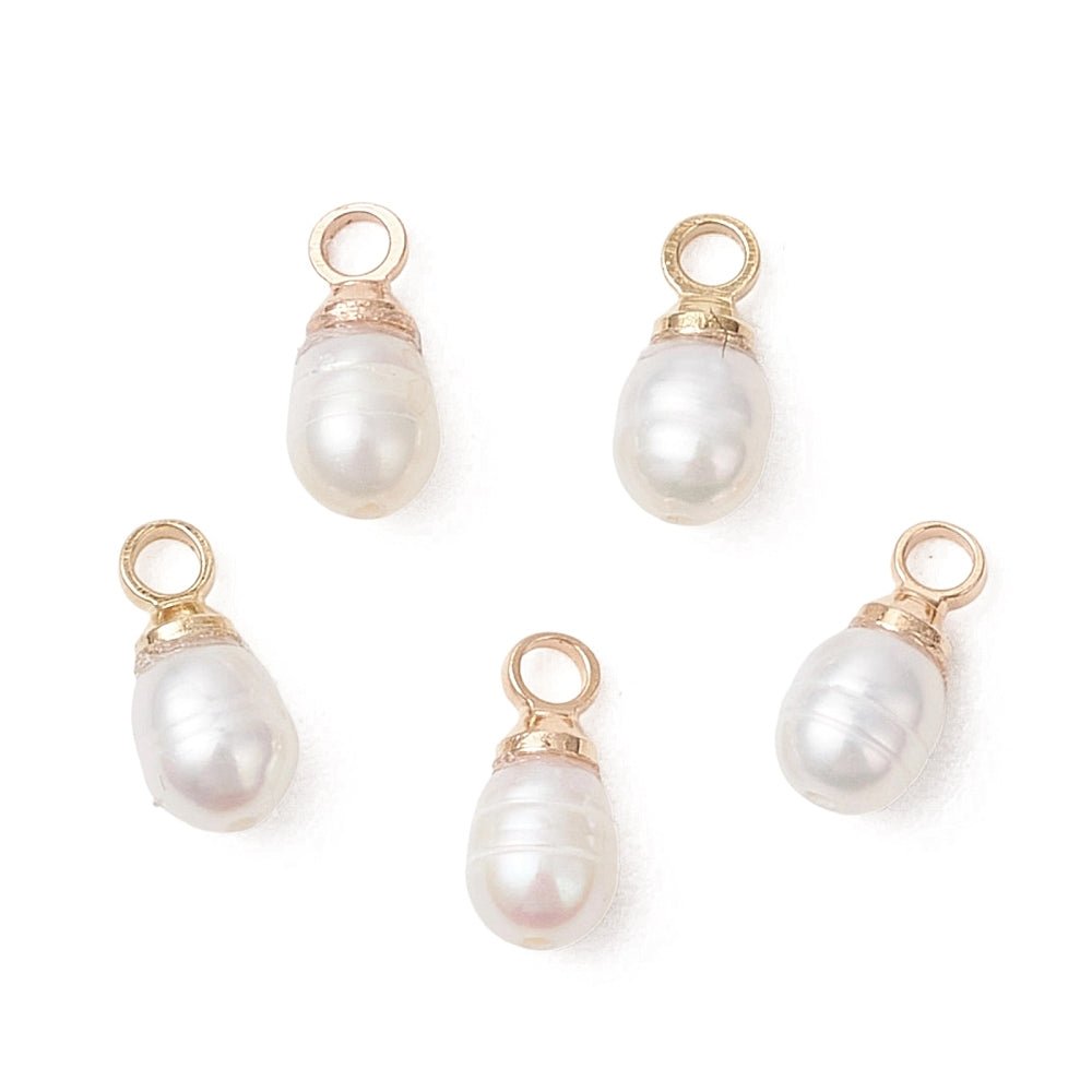 Süßwasserperle Anhänger – Reisschale mit Vergoldet Cremeweißer Aufhänger (2 Stk) - Uniq Perler -