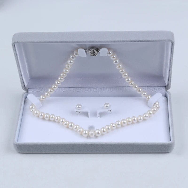 Ferskvandsperler Halskæde og Ørestikkere – Grade AA (6mm, 41cm) - Uniq Perler - 148923