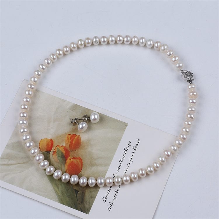 Ferskvandsperler Halskæde og Ørestikkere – Grade AA (6mm, 41cm) - Uniq Perler - 148923