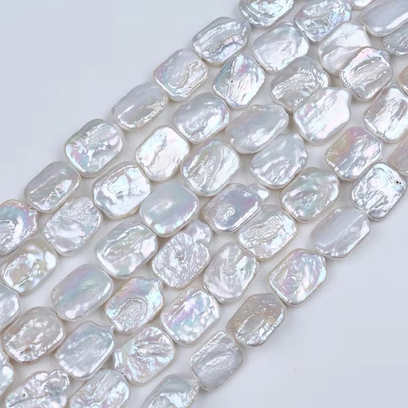 Ferskvandsperler – Hvid, Barok Kantet (14x17mm) - Uniq Perler - 444136