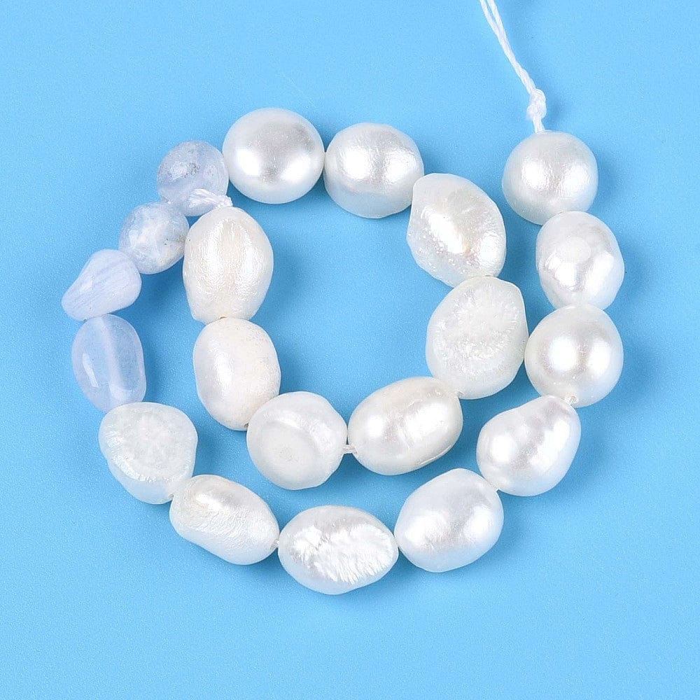 Ferskvandsperler Og Blue Lace Agat – Nuggets/Chips (4 - 13mm) - Uniq Perler - 115729