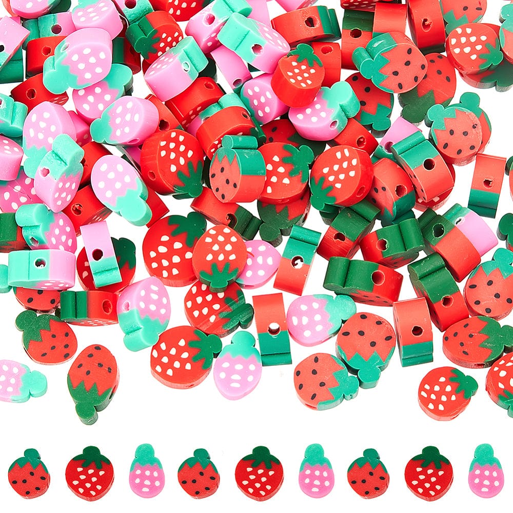 Fimo Jordbær Perler – Pink/Rød (9 - 13x6 - 10mm) 150 Stk - Uniq Perler - 115201