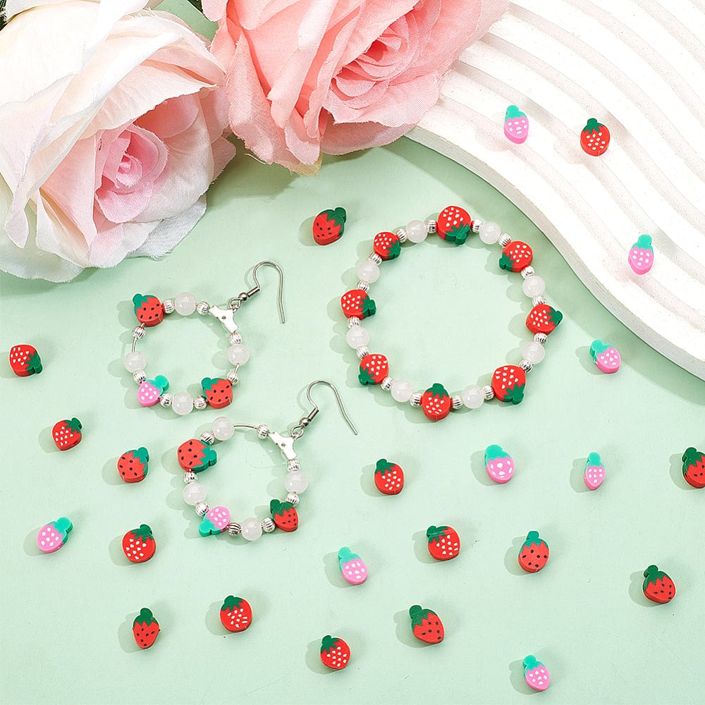 Fimo Jordbær Perler – Pink/Rød (9 - 13x6 - 10mm) 150 Stk - Uniq Perler - 115201