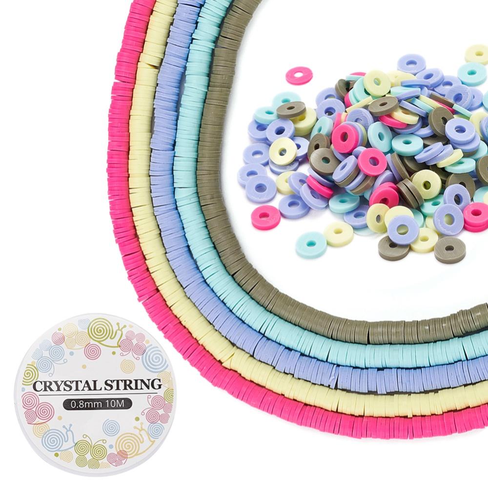 Fimo Perle sæt – Mix Farver (6mm, 5 Strenge + Elastiktråd) - Uniq Perler -