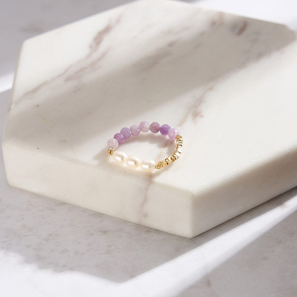 Fingerring med jade og ferskvands perler, 925 sterling sølv - Uniq Perler - 893840