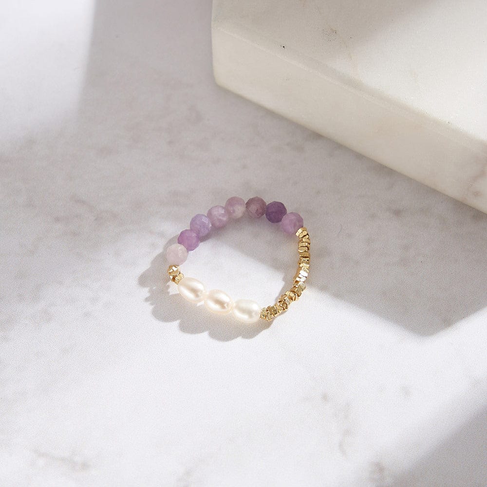 Fingerring med jade og ferskvands perler, 925 sterling sølv - Uniq Perler - 893840