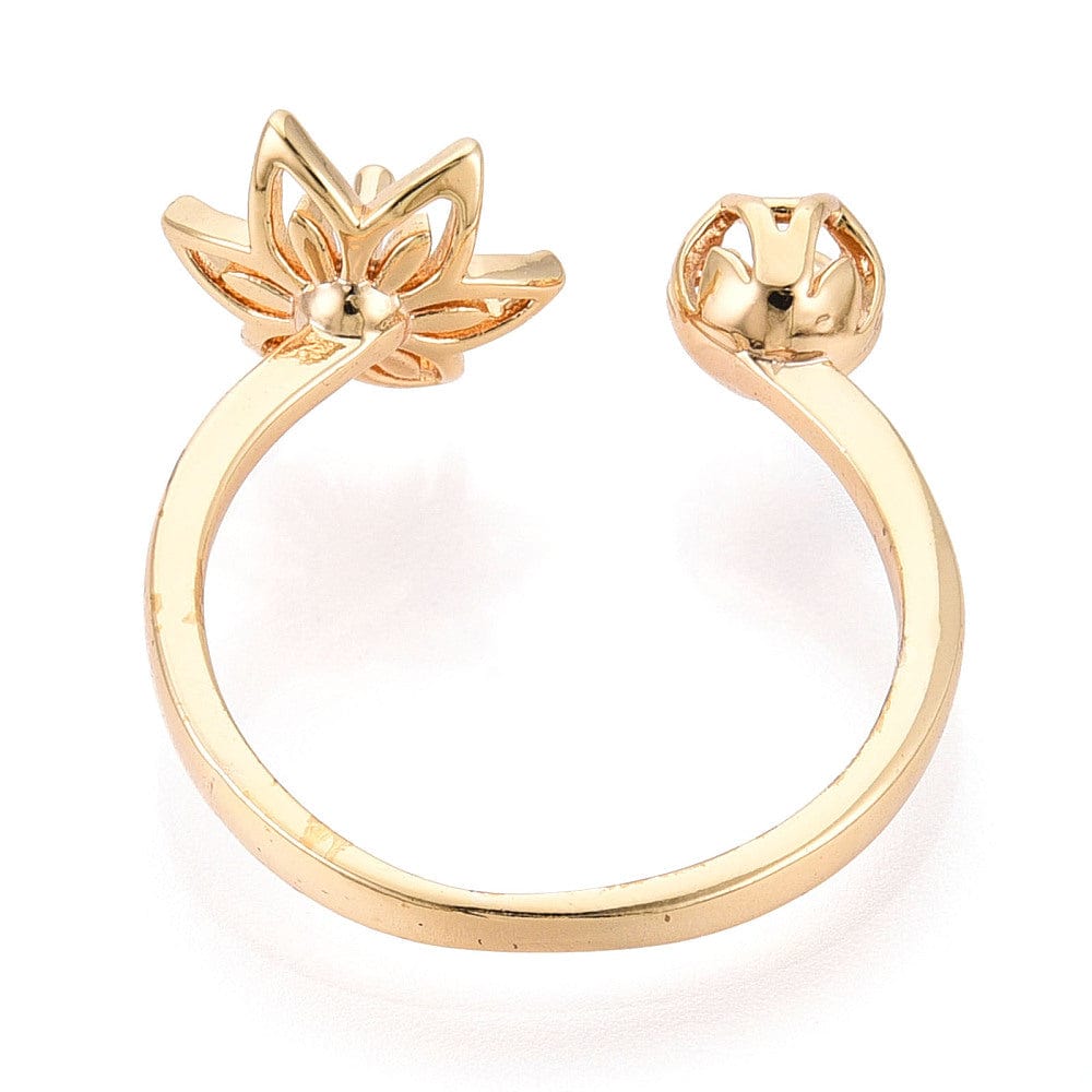 Fingerring Med Zirkonia Til Topboret Perle – 18K Forgyldt, Justerbar (16 - 19mm) - Uniq Perler - 115447