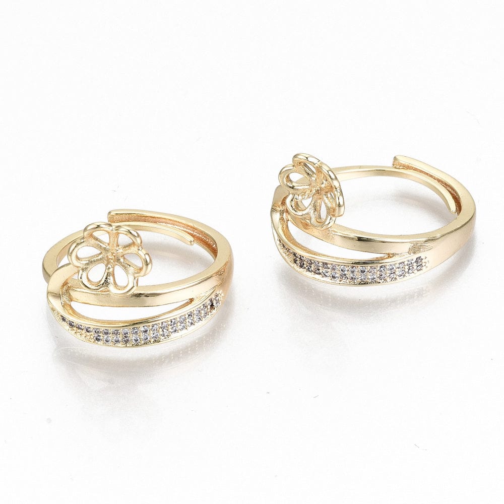 Fingerring Med Zirkonia Til Topboret Perle – Forgyldt, Justerbar (16–19mm) - Uniq Perler - 114126