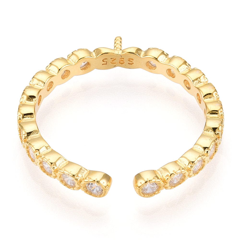 Fingerring Med Zirkonia Til Topboret Perle – Forgyldt Sterling Sølv (Justerbar) - Uniq Perler - 113953