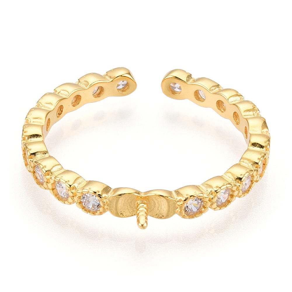 Fingerring Med Zirkonia Til Topboret Perle – Forgyldt Sterling Sølv (Justerbar) - Uniq Perler - 113953