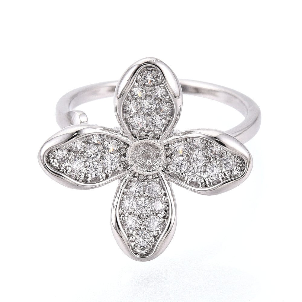 Fingerring Til Topboret Perle – Platin Farvet, Justerbar (16 - 19mm) - Uniq Perler - 115450