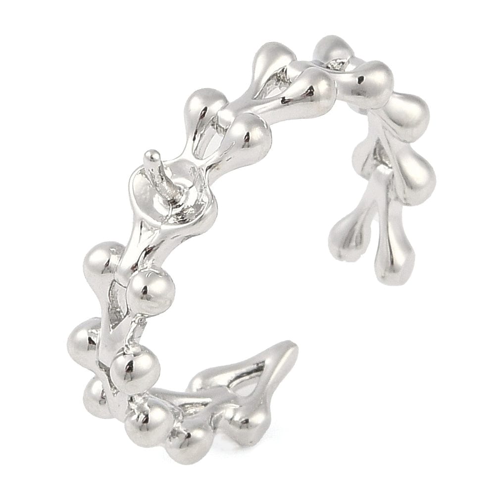 Fingerring Til Topboret Perle – Platiniumfarvet Messing, Justerbar (18mm) - Uniq Perler - 113381