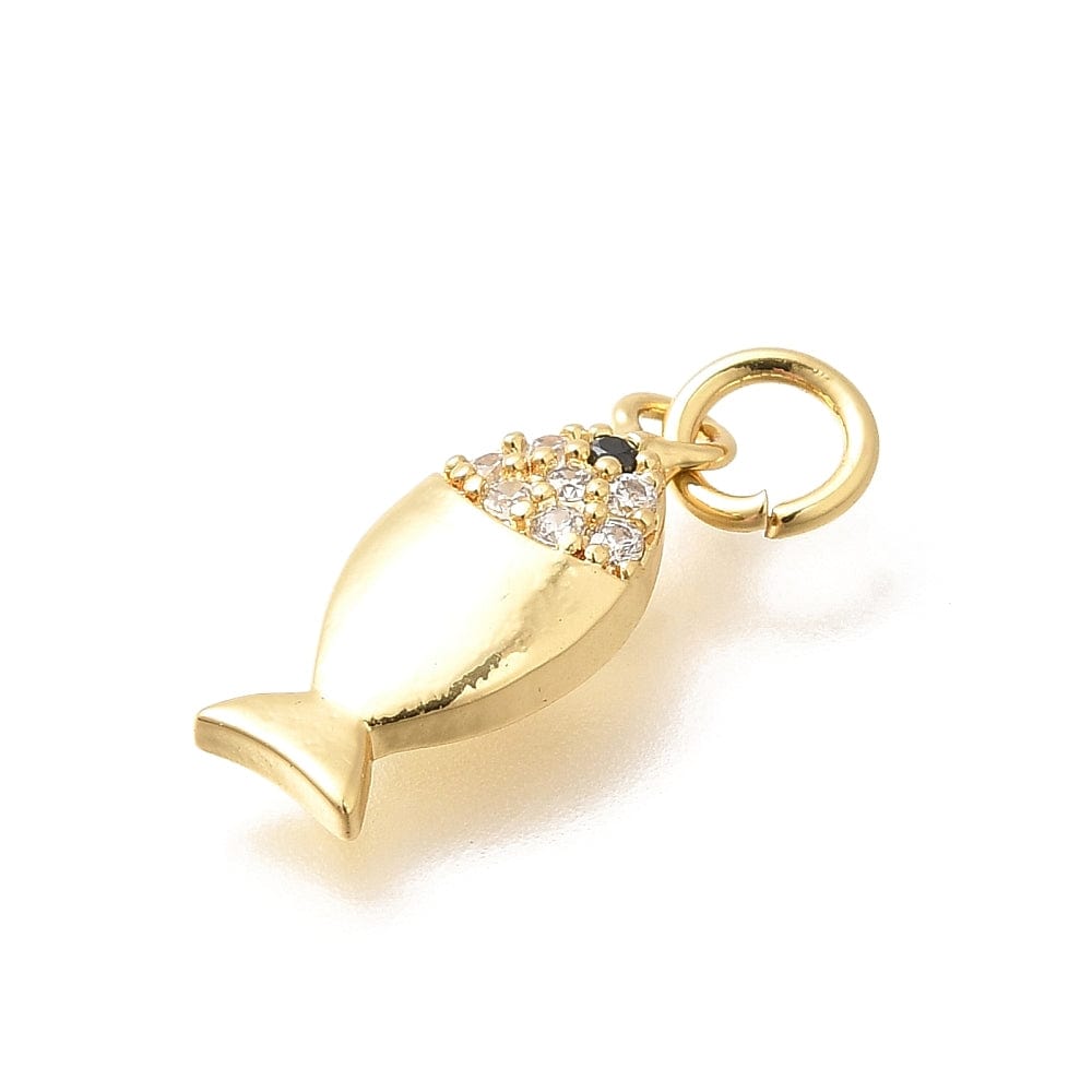 Fiske Vedhæng Med Zirkonia Sten, Langtidsholdbar Forgyldt, 15,5x6,5mm - Uniq Perler - 114127