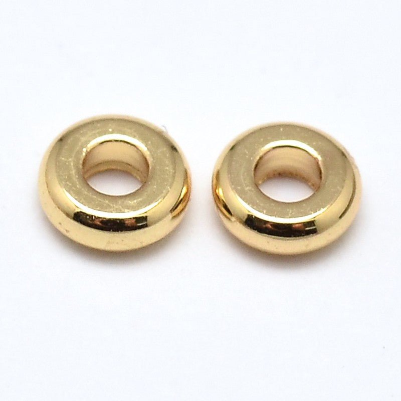 Flat Round Spacer Beads – Brass, Gold-Colored (4mm) 10 pcs. - Uniq Perler - 116986