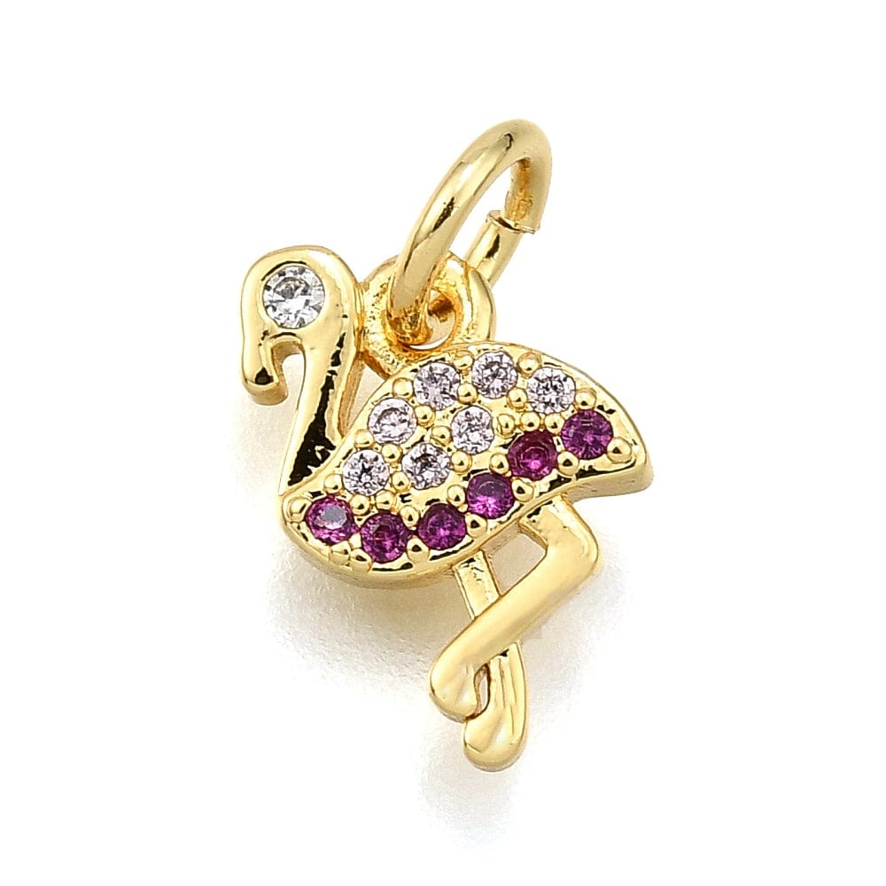 Flamingo Vedhæng Med Zirkonia Sten, 18K Langtidsholdbar Forgyldt, 7,5x11,5mm - Uniq Perler - 114766