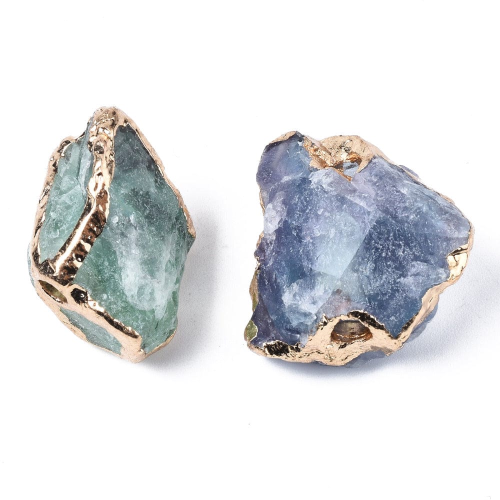 Flourit Sten - Med Gyldne Kanter (20 - 29mm) 1 stk. - Uniq Perler - 113893