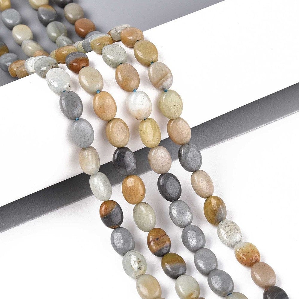 Flower Amazonit Perler – Flad Oval (8x6mm) - Uniq Perler - 115786