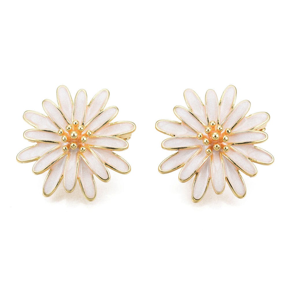 Fold Over Blomster Lås Med Hvid Emalje, Forgyldt, 25mm - Uniq Perler - 112333