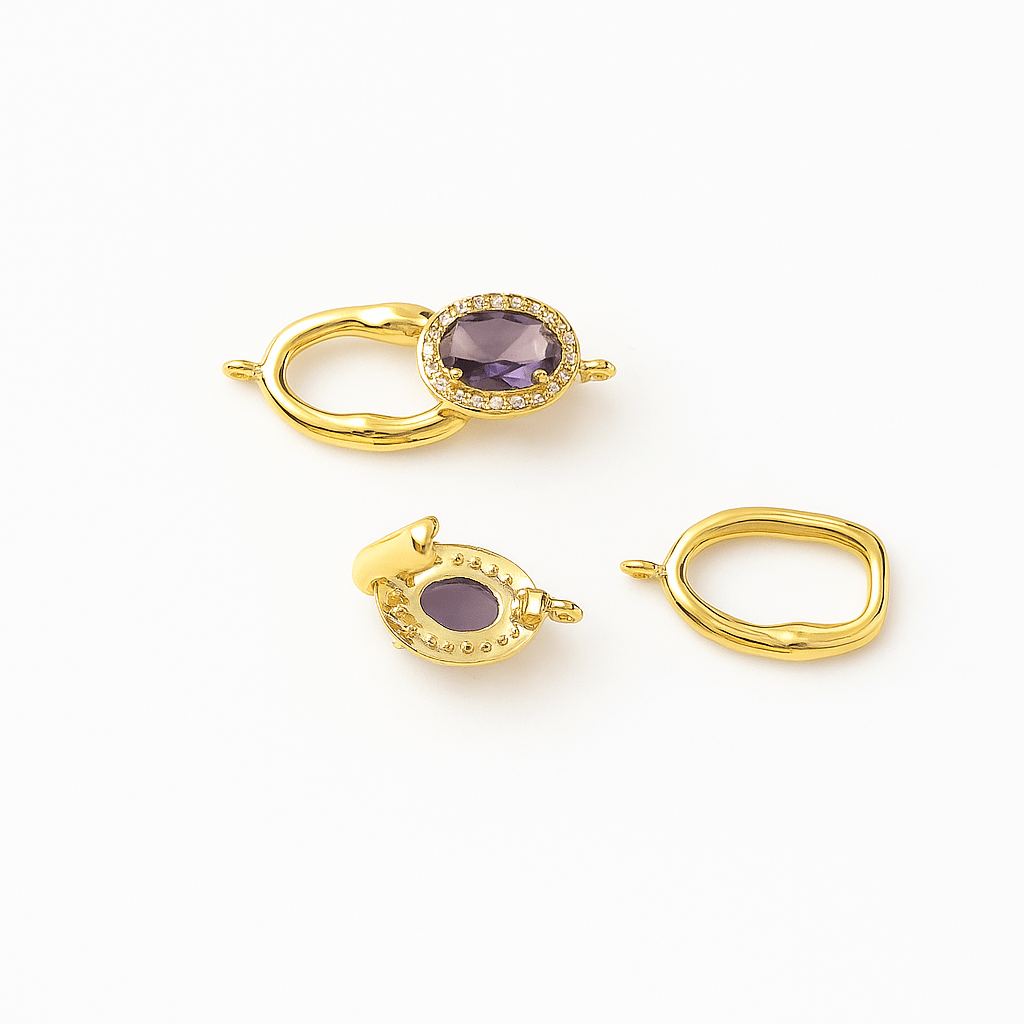 Fold Over Lås Med Stor Zirkonia Sten, Forgyldt, (23x9mm) - Uniq Perler - 111637