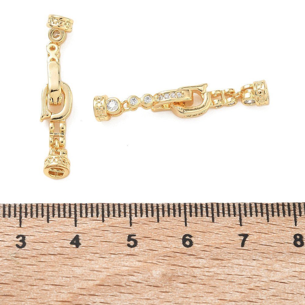 Foldelås Med Zirkonia – 18K Forgyldt Messing, Rund (32mm) - Uniq Perler - 122516