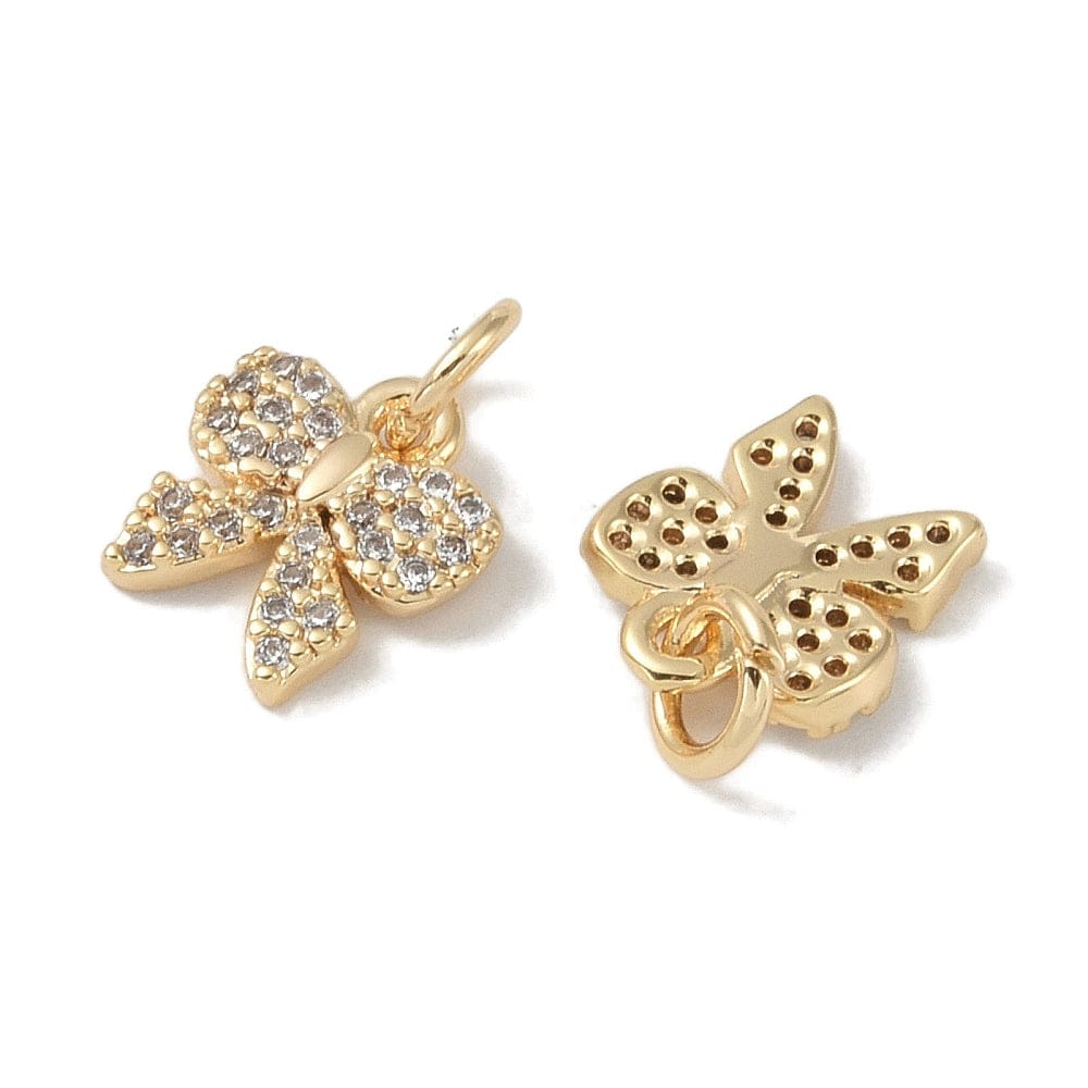 Forgyldt Sløjfe Vedhæng Med Zirkonia Sten 10,5x10 mm - Uniq Perler - 112742