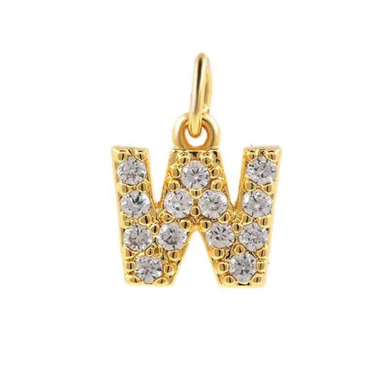 Forgyldt Stål Bogstav W Med Zirkonia Sten - Uniq Perler - 16428