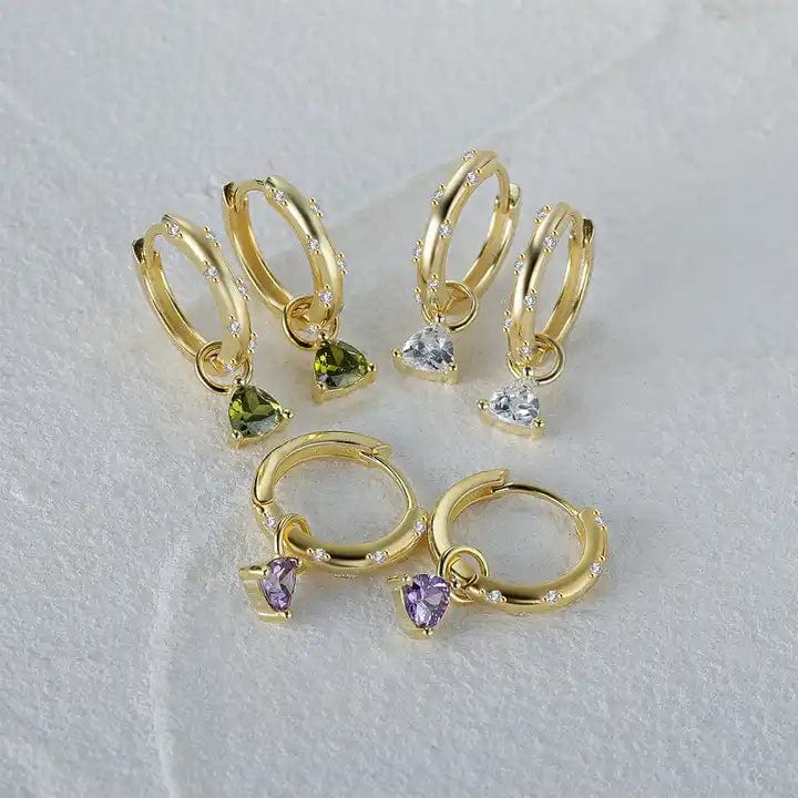 Forgyldt Sterling Sølv 925 Ørestikkere/Creoler Med Lilla Zirkonia Sten - Uniq Perler - 1111490058