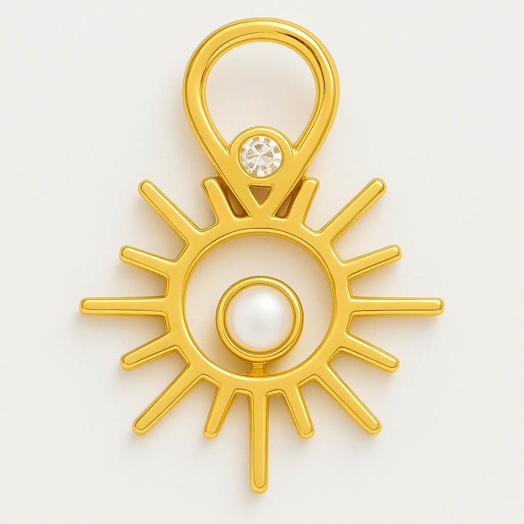 Forgyldt Sterling Sølv Sol Vedhæng med Klar Zirkonia & Perle - Uniq Perler - 2478954