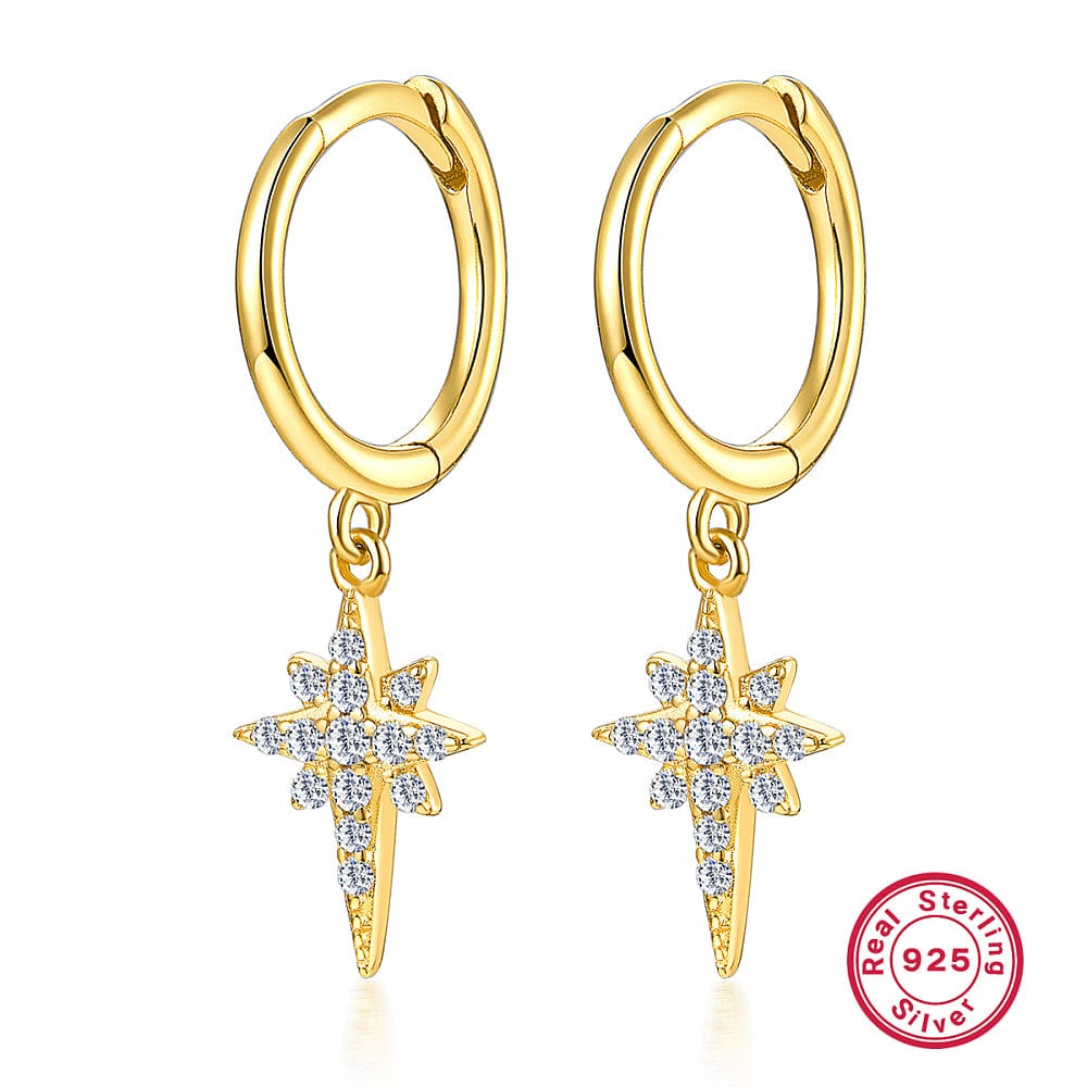 Forgyldte Sterling Sølv 925 Creoler Med Zirkonia Stjerne Vedhæng - Uniq Perler - 791370