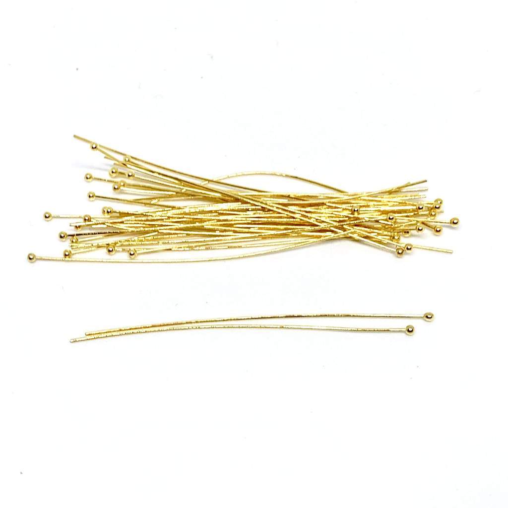 Forgyldte Sterling Sølv Perlestave Rund Hoved - (45x0,5mm, 2 stk) - Uniq Perler - 112463