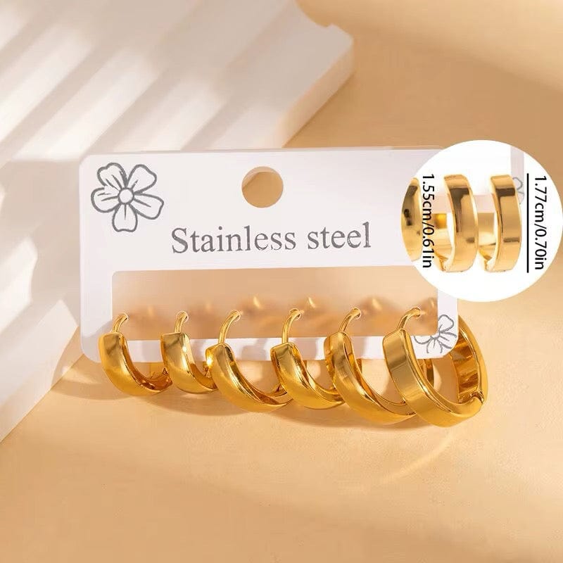 Forgyldte Vandfaste Creoler i Stål 15,5 - 17,5mm, 3 par) - Uniq Perler - 116080