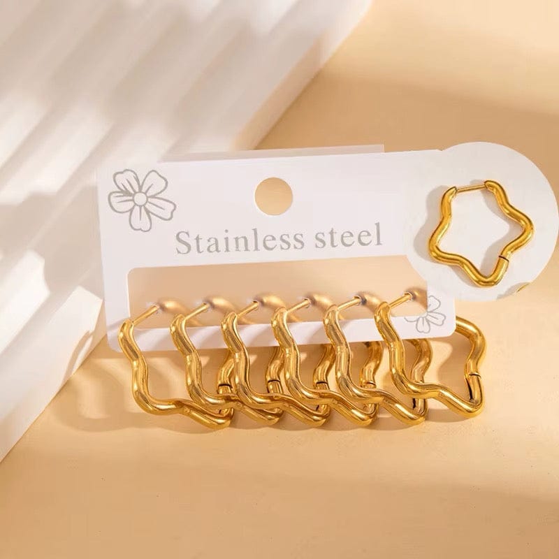 Forgyldte Vandfaste Creoler i Stål, Stjerneformet (3 par) - Uniq Perler - 116082