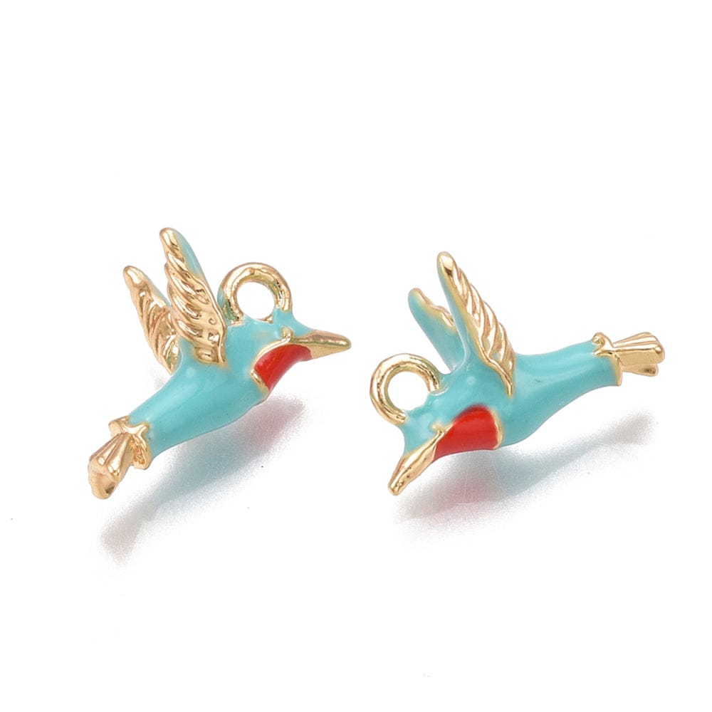 Fugle Vedhæng - Med Farvet Emalje (14x9,5mm) - Uniq Perler - 112747