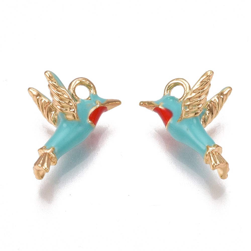 Fugle Vedhæng - Med Farvet Emalje (14x9,5mm) - Uniq Perler - 112747