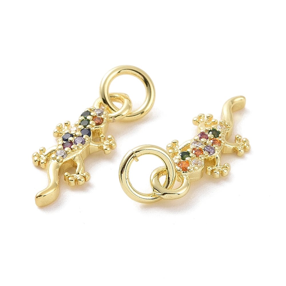 Gecko Vedhæng Med Zirkonia Sten, 18K Forgyldt, 15x5x2mm - Uniq Perler - 0000014534