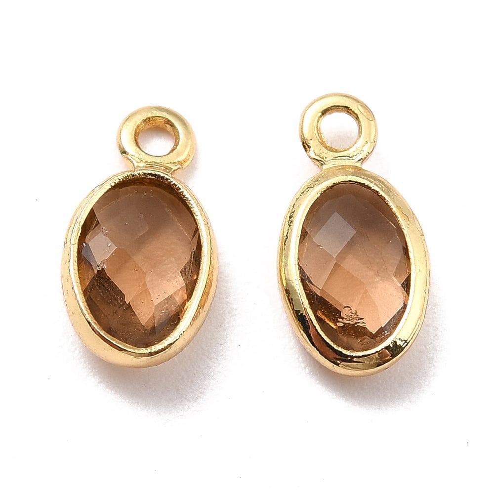 Glas Charms/Vedhæng, Brun, 18K Langtidsholdbar Forgyldning, 9x5x1mm, 4 Stk - Uniq Perler - 1111489982