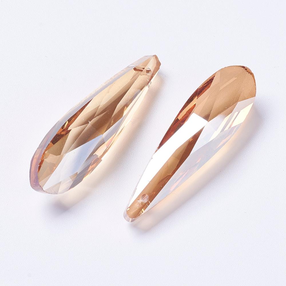 Glas Dråber – Facetteret, Beige (49x14x13mm) 2 stk - Uniq Perler -