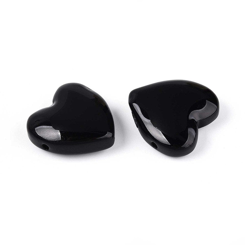 Glas Hjerter - Sort (24x9mm) 2 Stk - Uniq Perler - 115871