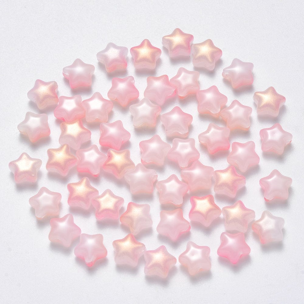Glas Stjerner - Pink Med Glitter (8x8,5mm) 10 Stk - Uniq Perler - 115258