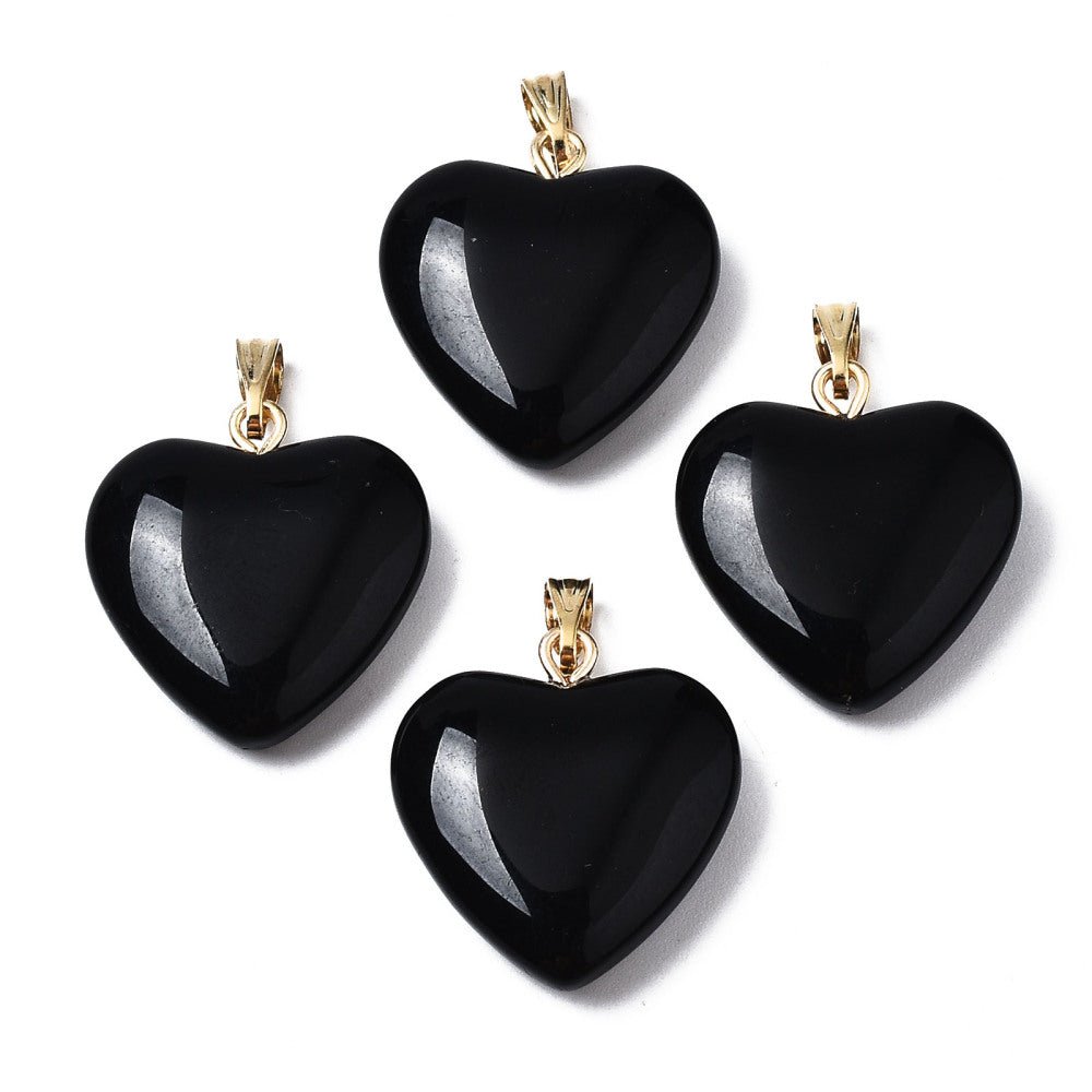 Glass Pendant – Heart Black with Gold-plated Bail (22mm) - Uniq Perler -