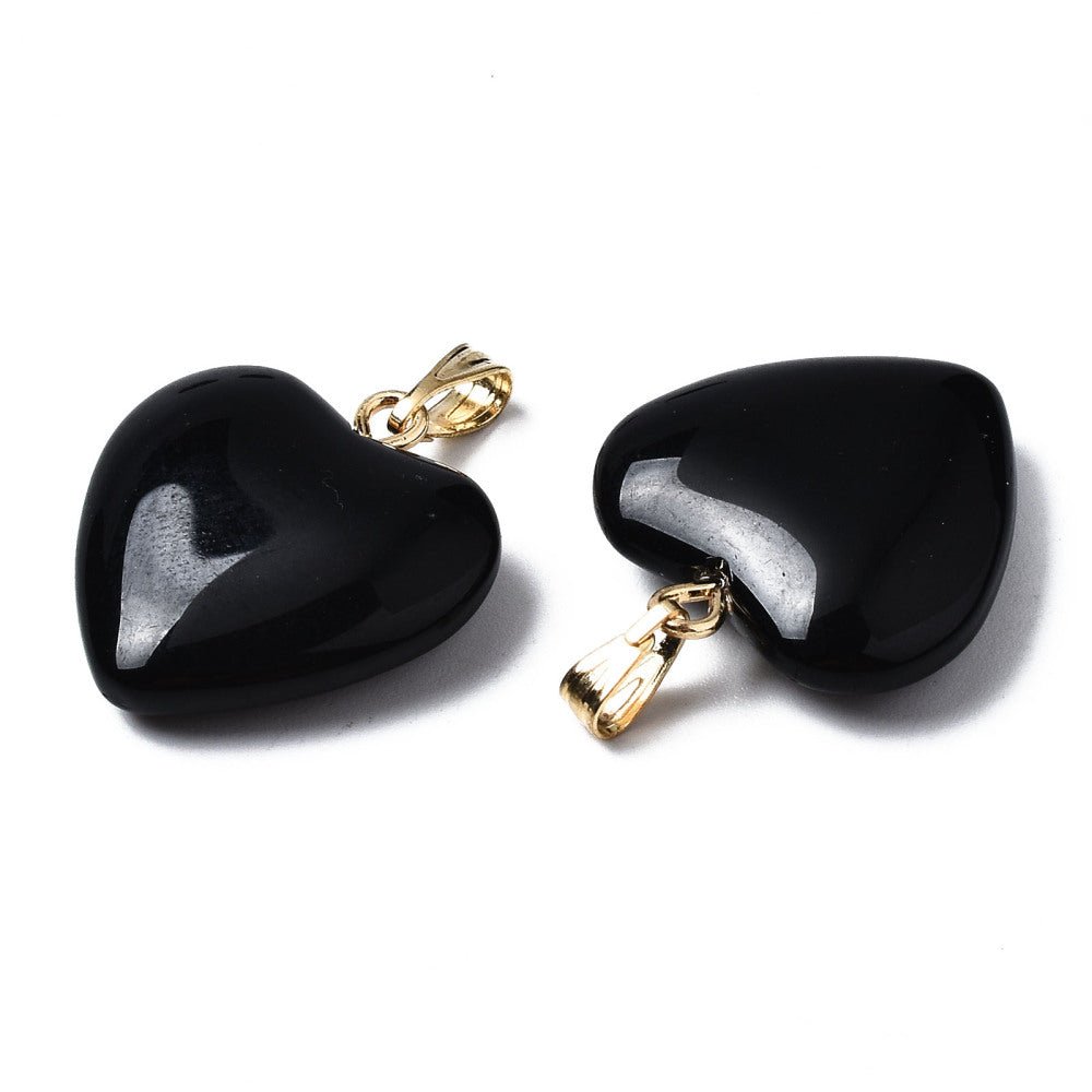 Glas Anhänger – Herz Schwarz mit Vergoldet Bail (22mm) - Uniq Perler -